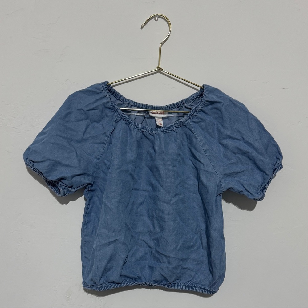 Cat & Jack Blue Puff Sleeve Blouse with Smocked Relaxed Fit